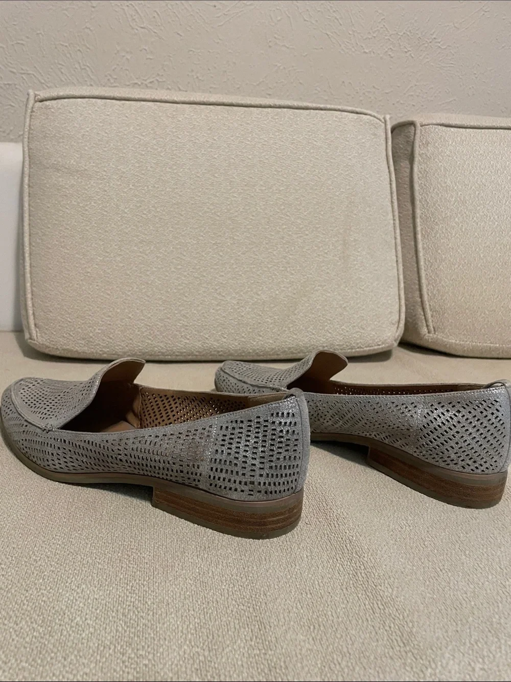 Crown Vintage Metallic Silver Perforated Slip-On Loafers. Size 8.5.